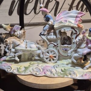 Japan....Colorful Porcelain Horse-Drawn Carriage Figurine